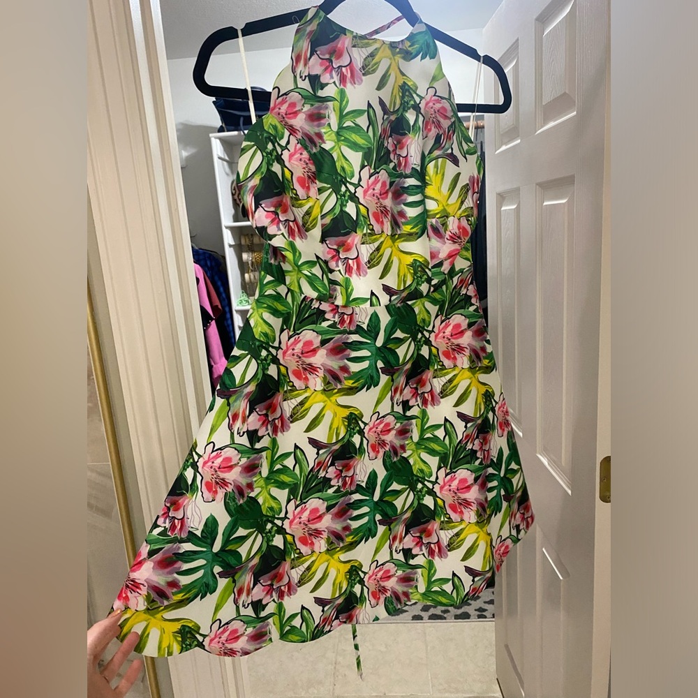 Tropical Mini Dress | Halter with Scallop Edge